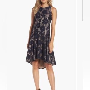 Eliza J drop hem waist navy lace womens dress